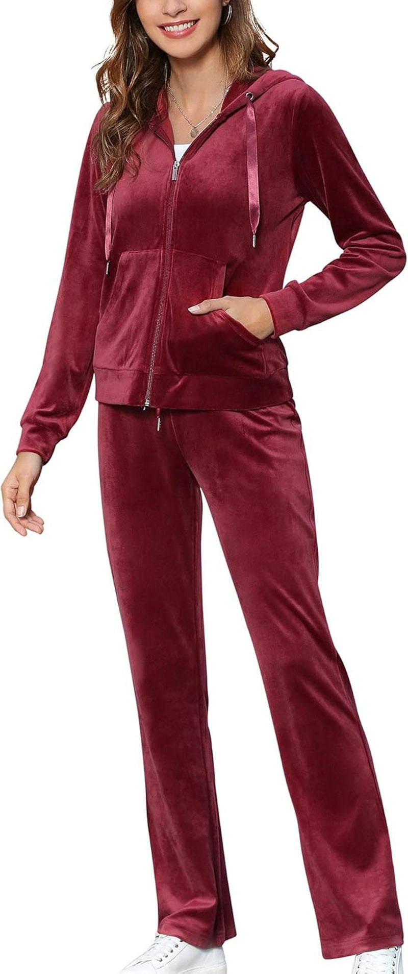 Womens Velour Tracksuits Set Long Sleeve Sweatsuits 2 Piece Sports Outfit Zip Hoodie Sweatpants Joggers Set