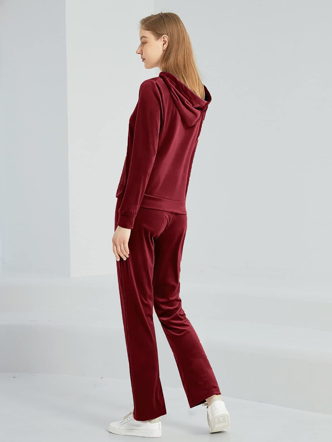 Womens Velour Tracksuits Set Long Sleeve Sweatsuits 2 Piece Sports Outfit Zip Hoodie Sweatpants Joggers Set