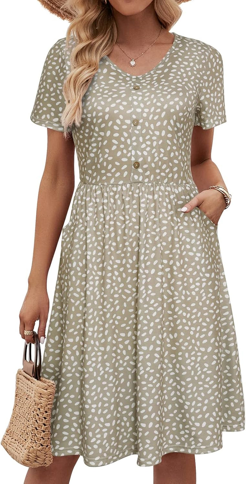 Fall Dresses for Women 2023 with Sleeves Cotton V Neck Button down a Line Casual Dress Pockets
