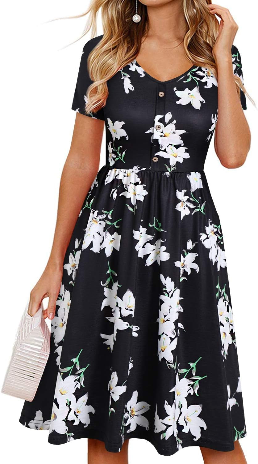 Fall Dresses for Women 2023 with Sleeves Cotton V Neck Button down a Line Casual Dress Pockets