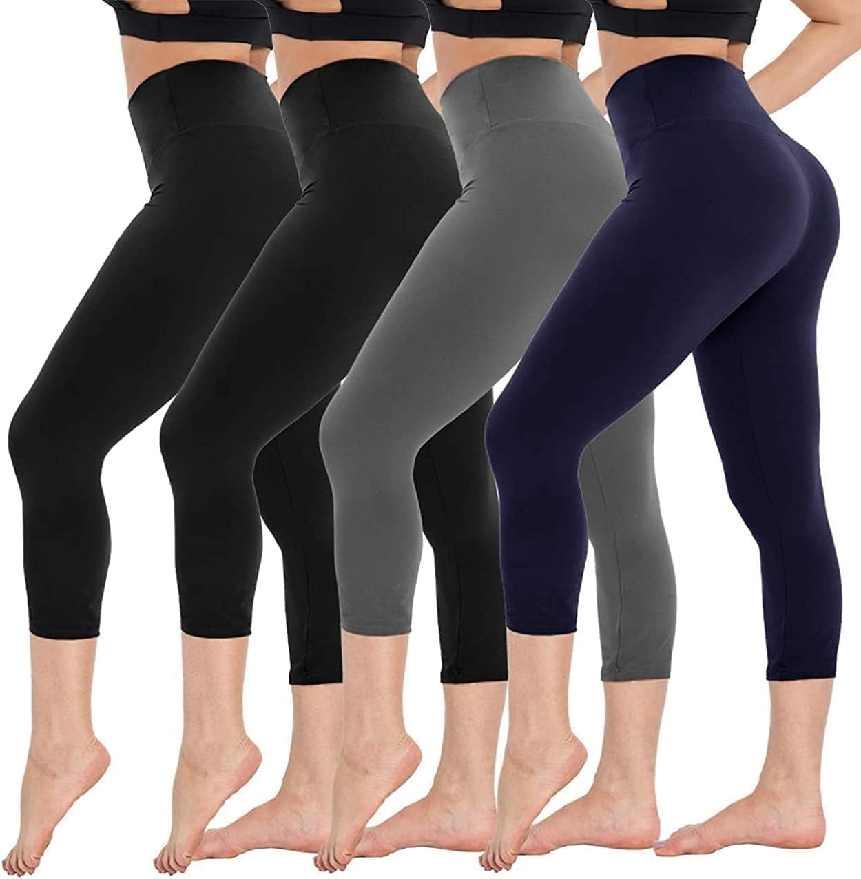4 Pack Capri Leggings for Women - High Waisted Capris Tummy Control Yoga Pants with Pockets Workout Cycling Tights