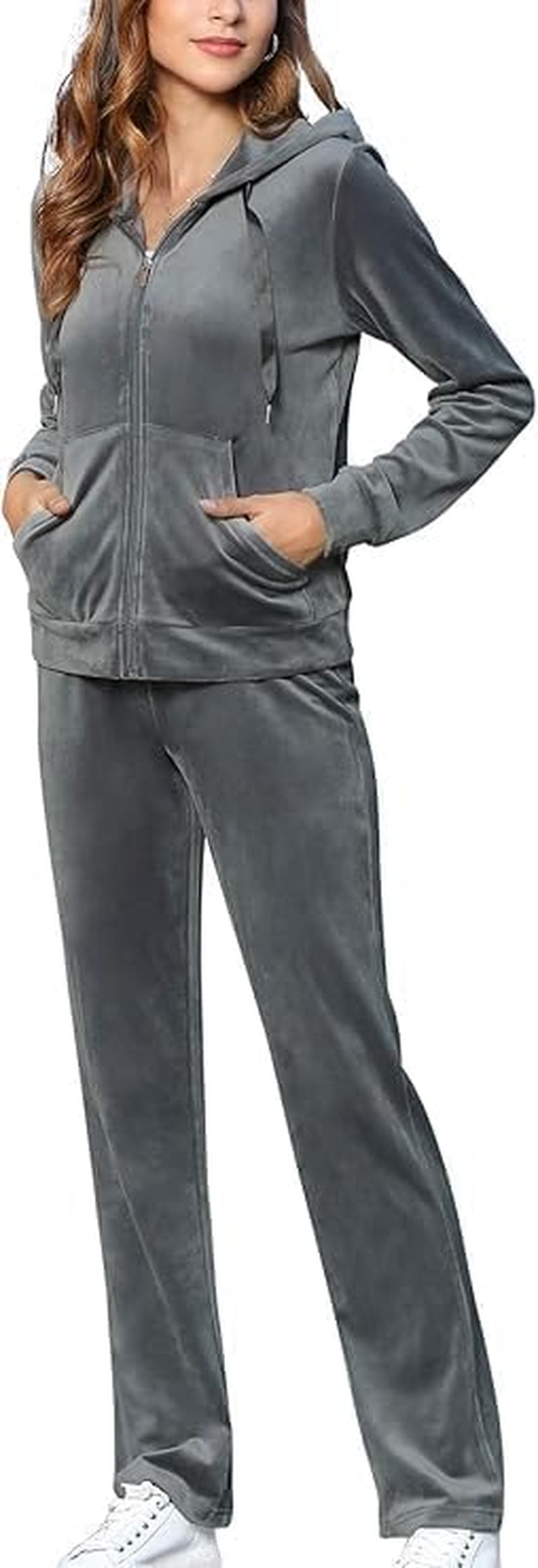 Womens Velour Tracksuits Set Long Sleeve Sweatsuits 2 Piece Sports Outfit Zip Hoodie Sweatpants Joggers Set