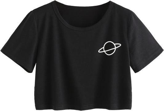 Women'S Casual Short Sleeve Print Crop Top T Shirt Summer Tees Letter