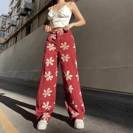 Fashion Printed Sexy Low-Rise Wide-Leg Jeans Women