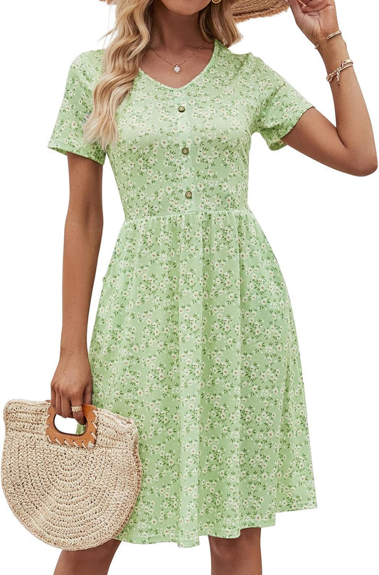 Fall Dresses for Women 2023 with Sleeves Cotton V Neck Button down a Line Casual Dress Pockets