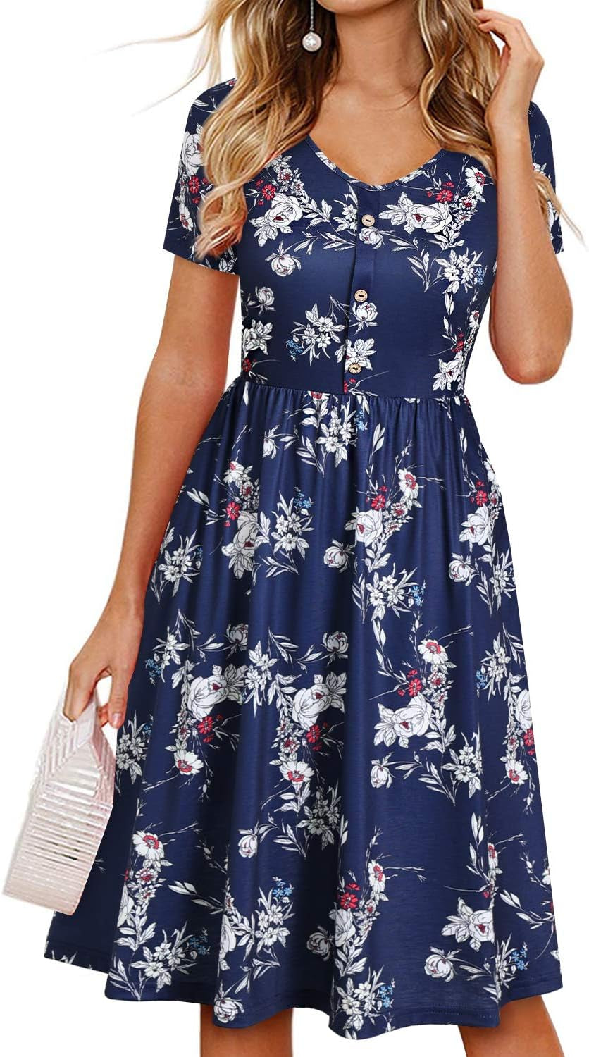 Fall Dresses for Women 2023 with Sleeves Cotton V Neck Button down a Line Casual Dress Pockets