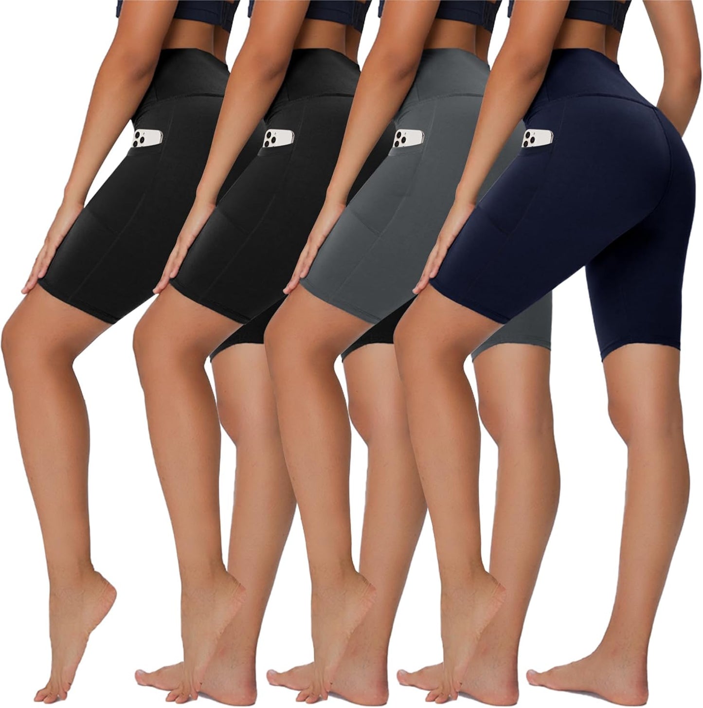 4 Pack Biker Shorts for Women - 8”/5”/3” High Waist Tummy Control Summer Workout Shorts for Running Yoga Athletic