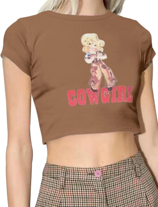 Women’S Sexy Vintage Graphic and Letter Print Crop Top Casual Summer Slim Short Sleeve Crop T-Shirt