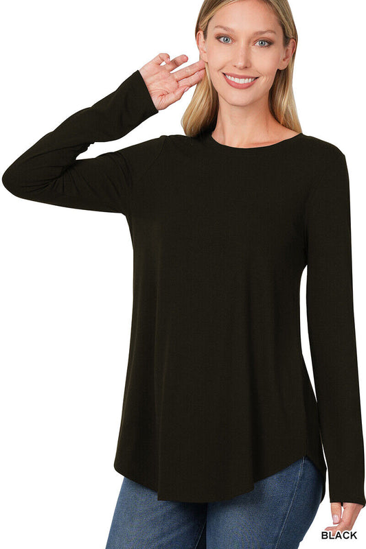 Zenana Long Sleeve Tunic Top Casual Crew Neck T-Shirt Blouse Loose Fit