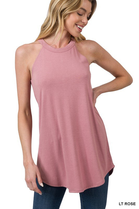 Zenana Long Halter Tank Top Casual Fashion Basic Tunic Blouse Sleeveless Shirt
