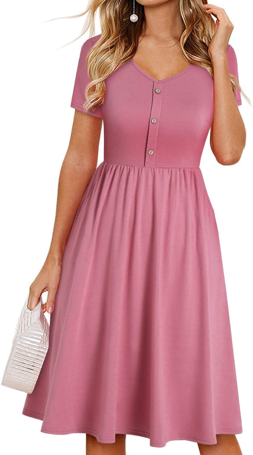 Fall Dresses for Women 2023 with Sleeves Cotton V Neck Button down a Line Casual Dress Pockets