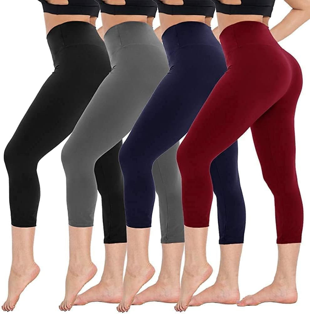 4 Pack Capri Leggings for Women - High Waisted Capris Tummy Control Yoga Pants with Pockets Workout Cycling Tights