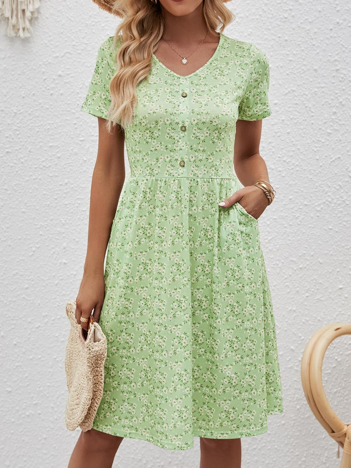 Fall Dresses for Women 2023 with Sleeves Cotton V Neck Button down a Line Casual Dress Pockets