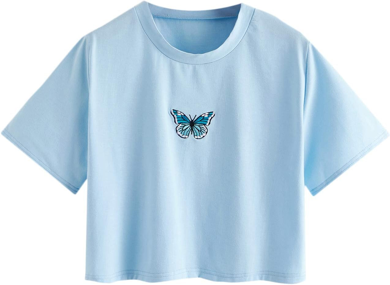 Women'S Casual Short Sleeve Print Crop Top T Shirt Summer Tees Letter