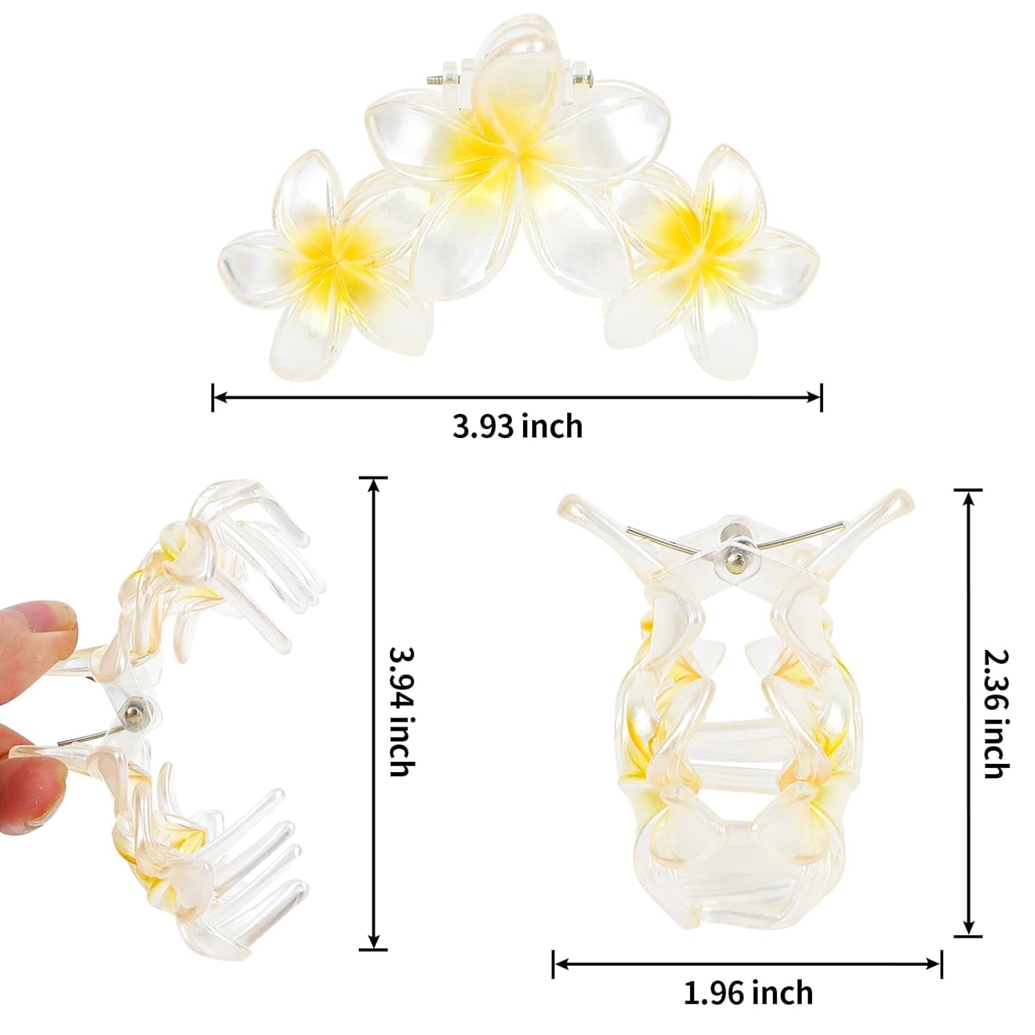 4PCS Hawaiian Plumeria Flower Hair Clips - Large Non-Slip Claw Clips for Women, Strong Hold Beach Hair Accessories (Light Colour)