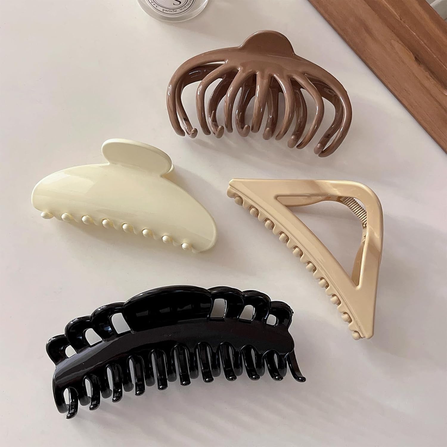 4 Pack Large Hair Claw Clips for Women - 4.7 Inch Light Weight Hair Clips for Thick Hair, 4 Styles, 4 Colors, Nonslip Strong Hold Big Jaw Clips