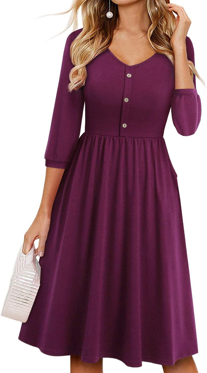 Fall Dresses for Women 2023 with Sleeves Cotton V Neck Button down a Line Casual Dress Pockets