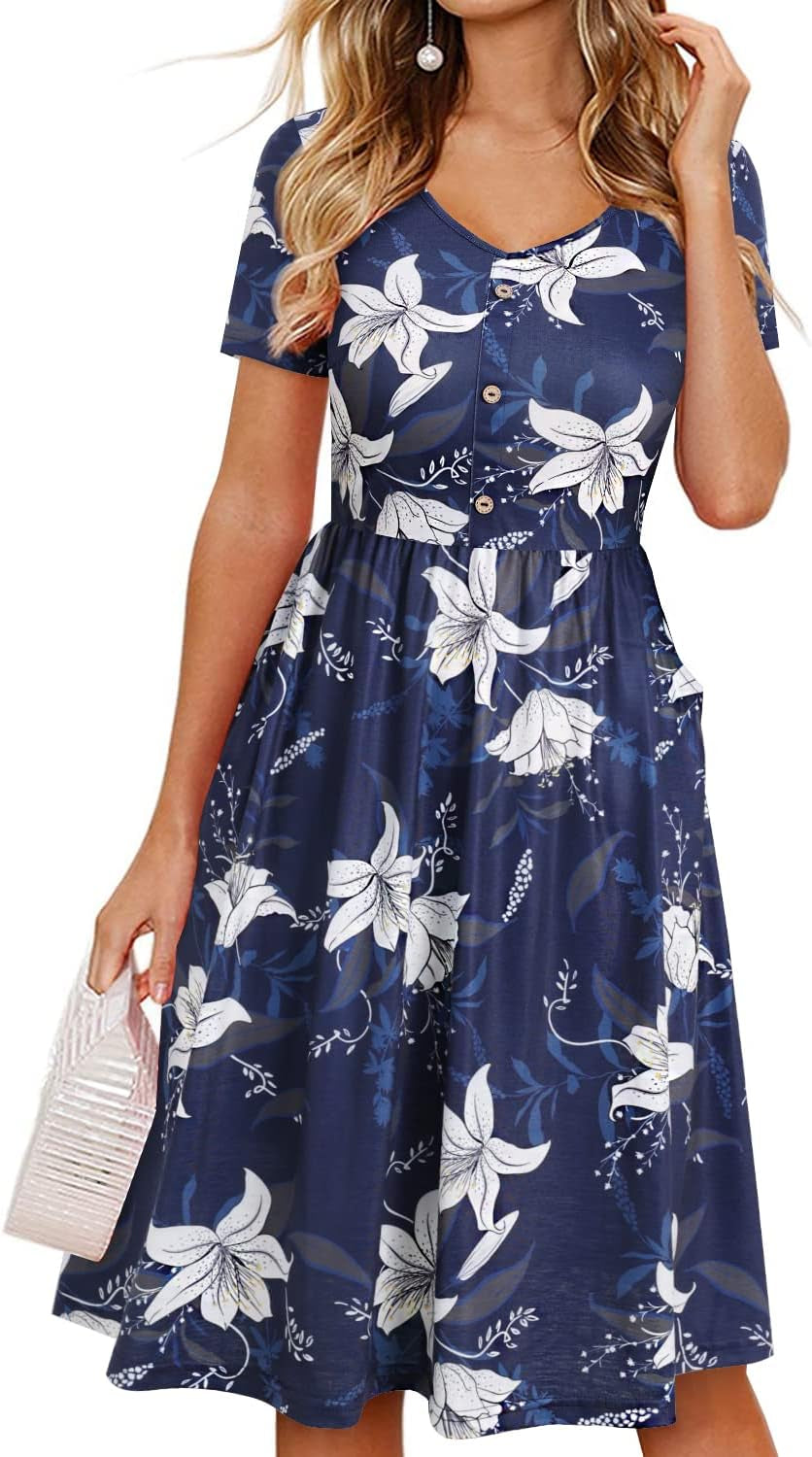Fall Dresses for Women 2023 with Sleeves Cotton V Neck Button down a Line Casual Dress Pockets