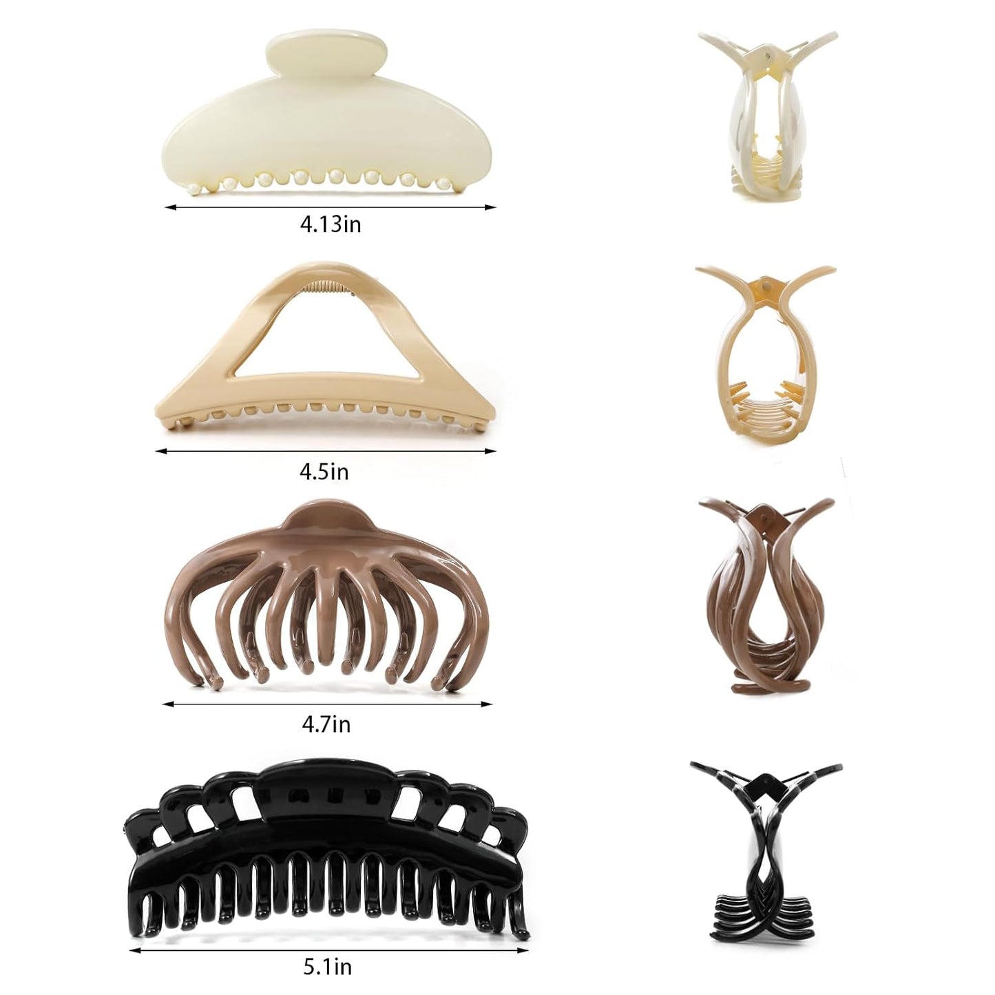 4 Pack Large Hair Claw Clips for Women - 4.7 Inch Light Weight Hair Clips for Thick Hair, 4 Styles, 4 Colors, Nonslip Strong Hold Big Jaw Clips