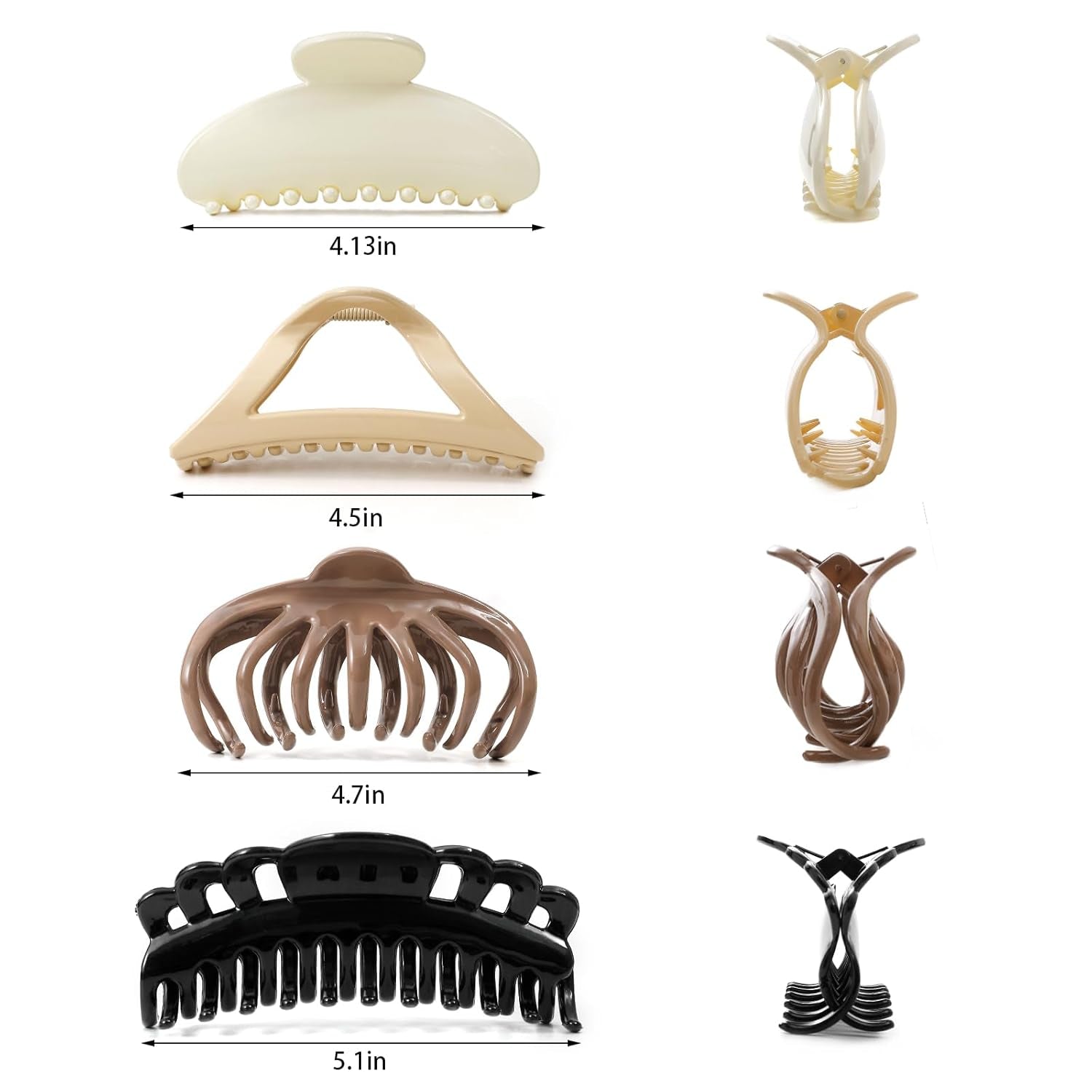 4 Pack Large Hair Claw Clips for Women - 4.7 Inch Light Weight Hair Clips for Thick Hair, 4 Styles, 4 Colors, Nonslip Strong Hold Big Jaw Clips