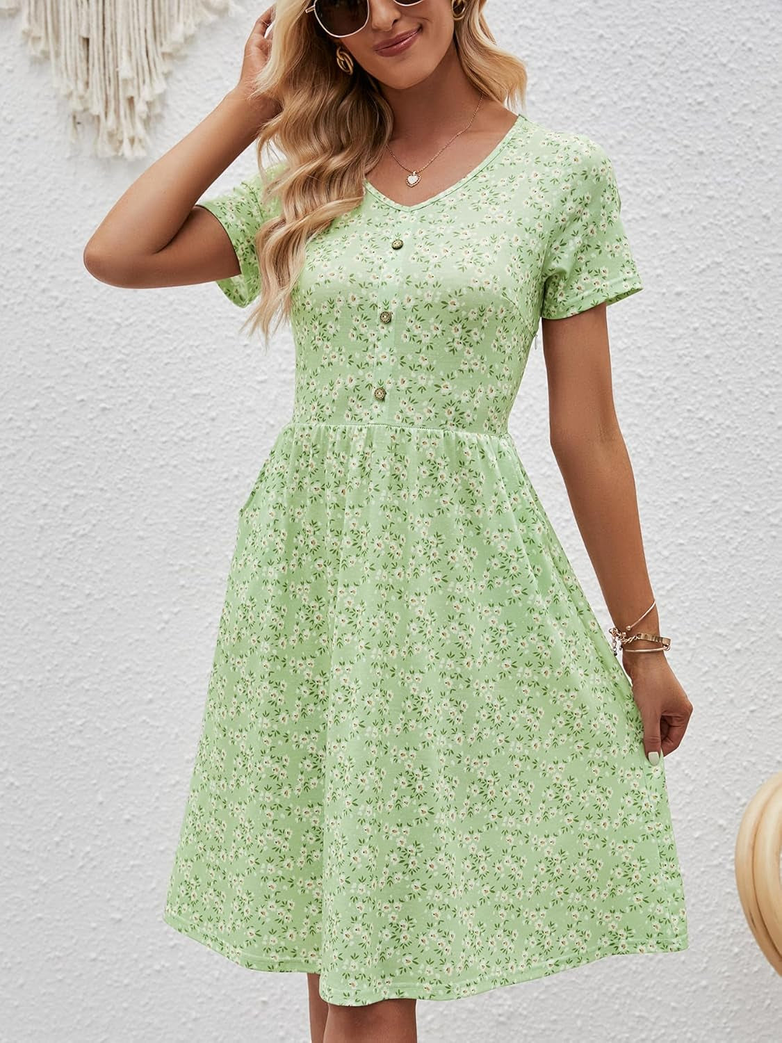 Fall Dresses for Women 2023 with Sleeves Cotton V Neck Button down a Line Casual Dress Pockets