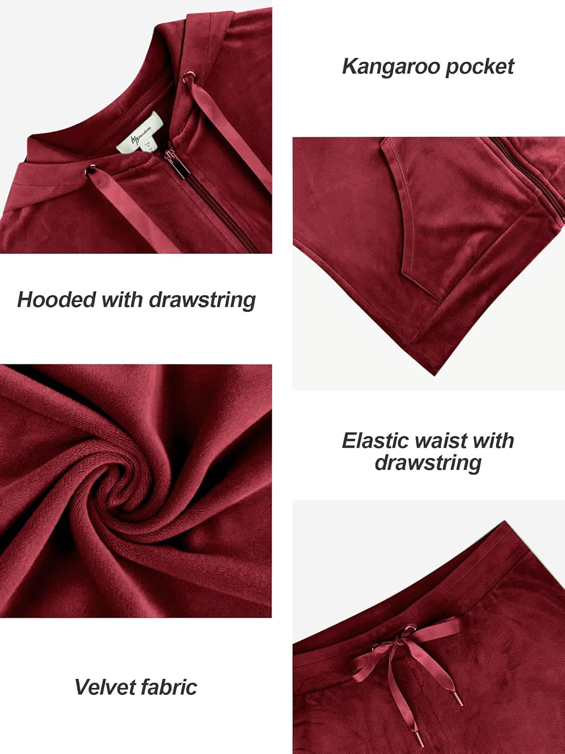Womens Velour Tracksuits Set Long Sleeve Sweatsuits 2 Piece Sports Outfit Zip Hoodie Sweatpants Joggers Set