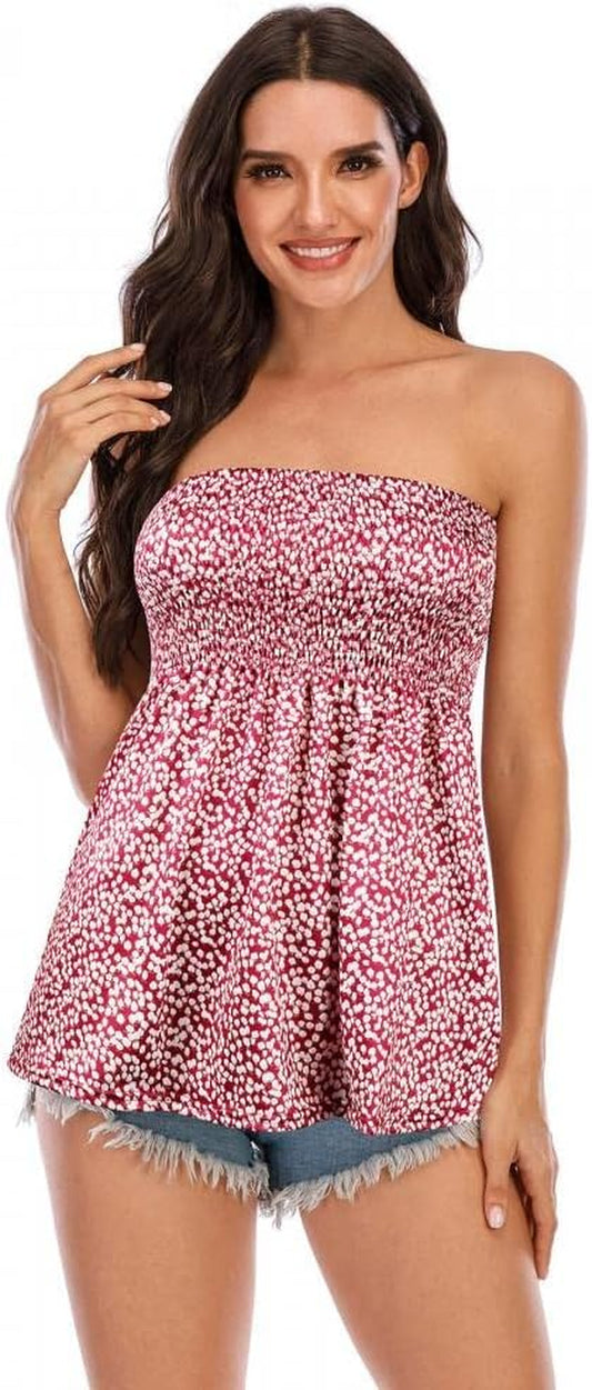 Women'S Strapless Sleeveless Tube Tops Pleated Stretch Tunic Tanks Summer Blouse Cami Shirt