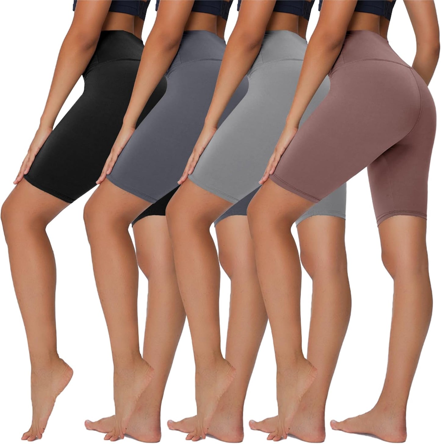 4 Pack Biker Shorts for Women - 8”/5”/3” High Waist Tummy Control Summer Workout Shorts for Running Yoga Athletic