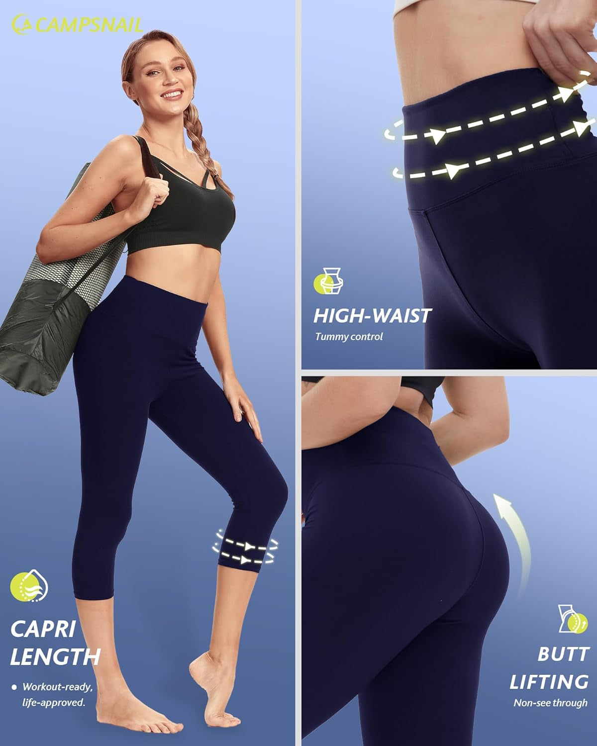 4 Pack Capri Leggings for Women - High Waisted Capris Tummy Control Yoga Pants with Pockets Workout Cycling Tights